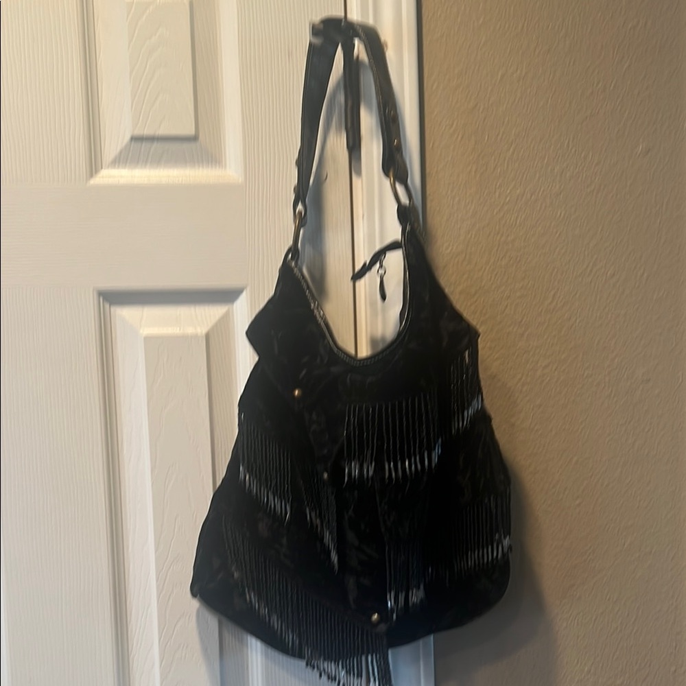 Black Hobo Shoulder Bag with Shiny Embellishments